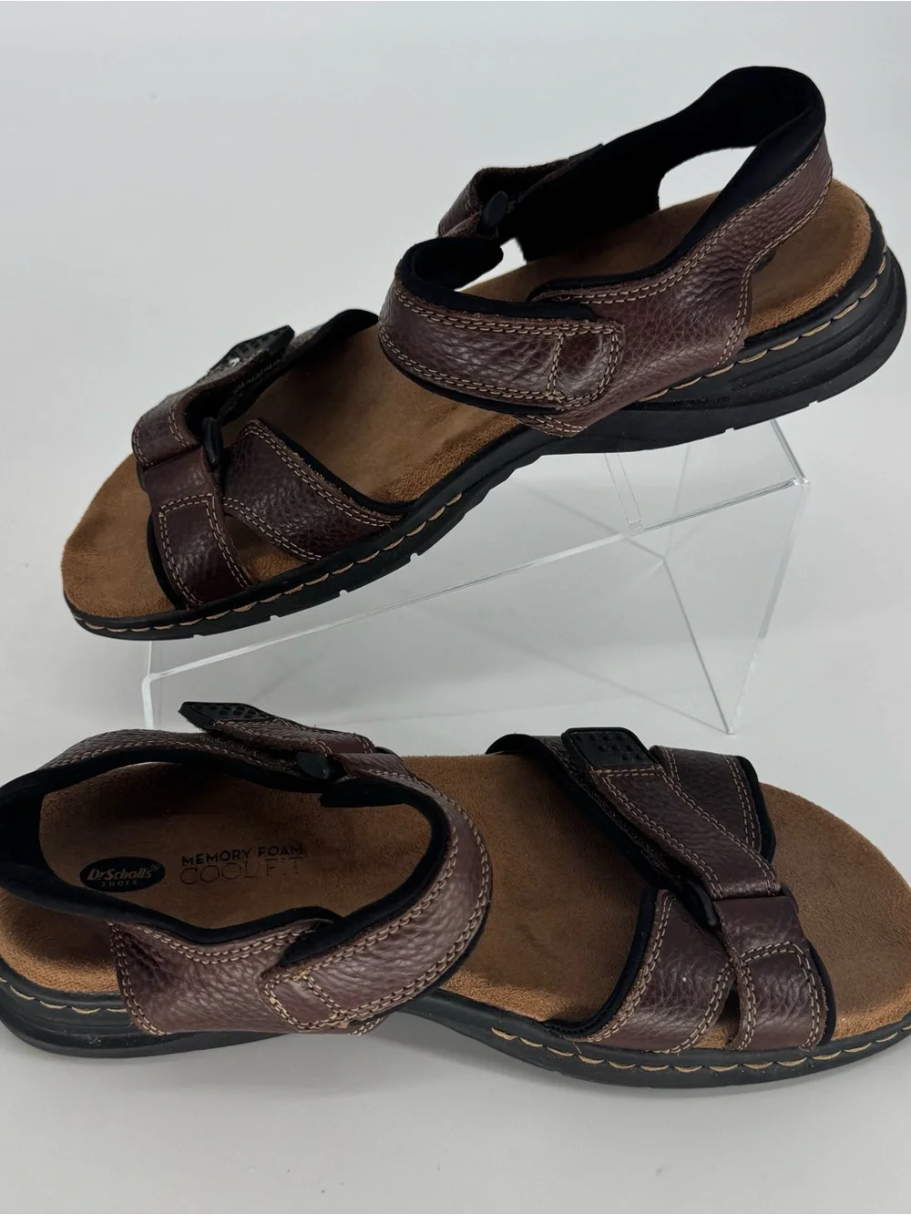 Dr. Scholl's Men's Brown Leather Double-Strap Comfort Sandals Size 11